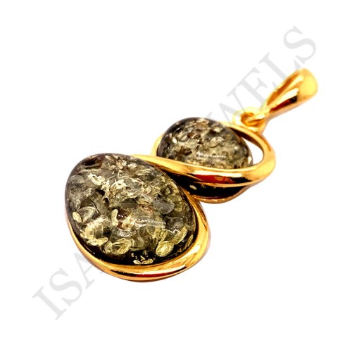 wisiorek srebrny pozłacany z bursztynem