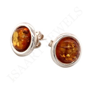 Srebrne Kolczyki Sztyfty z Bursztynem