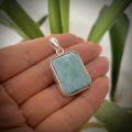 Naturalny Larimar Wisiorek Prostokąt