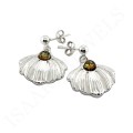 Kolczyki Srebrne Muszelki z Bursztynem