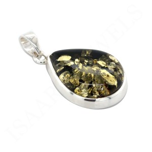 Silver Pendant with green Amber