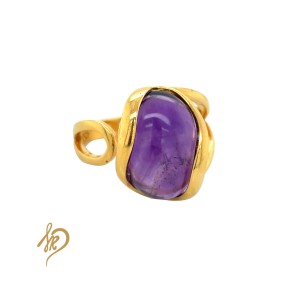 Pierścionek z Kamieniem Ametyst Pozłacany
