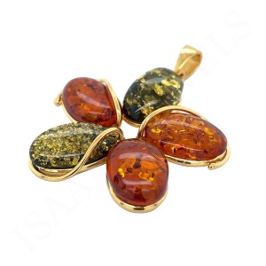 Wisior z Bursztynem Kwiat Srebro Pozłacane