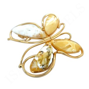 Wisior Motyl z Bursztynem Mlecznym Unikat Broszka