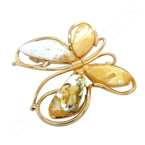 Pozłacany Motyl z Bursztynem Mlecznym