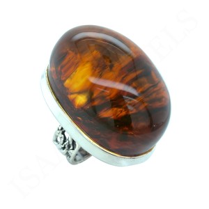 Bardzo Duży Bursztyn Pierścionek Srebro 925